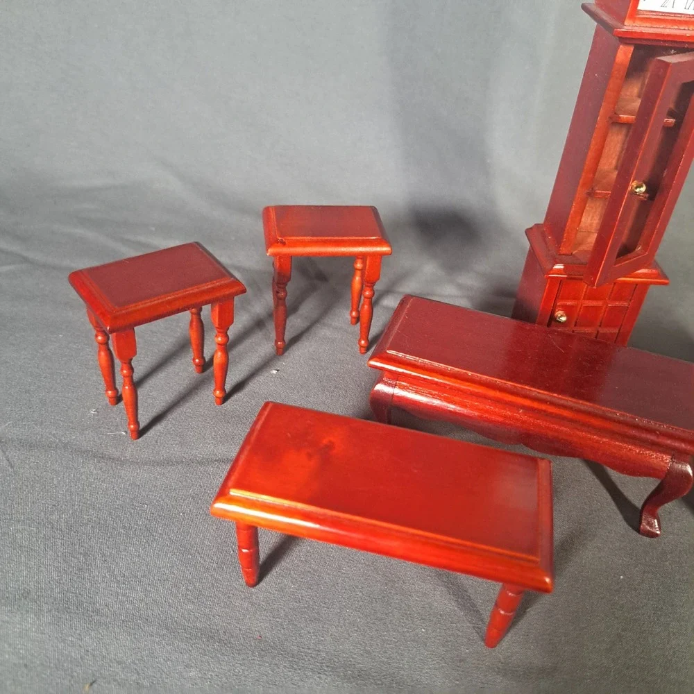 VTG Miniature Dollhouse Furniture 1:12 Wood Grandfather Clock Tables Mahogany